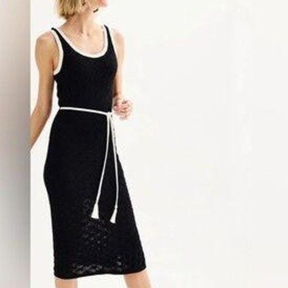 Nine West Midi Dress Womens Large Black NWT Crochet Trim Rope Belt Sleeveless